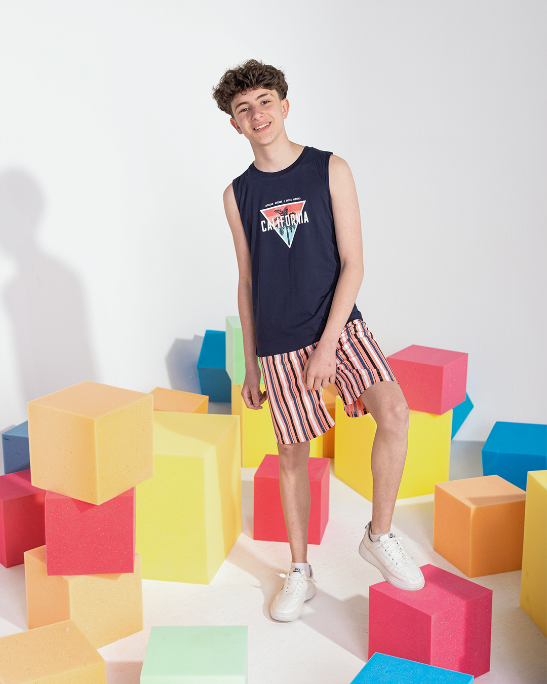 CALIFORNIA Boys Suspender Pajamas* Striped Shorts in Length