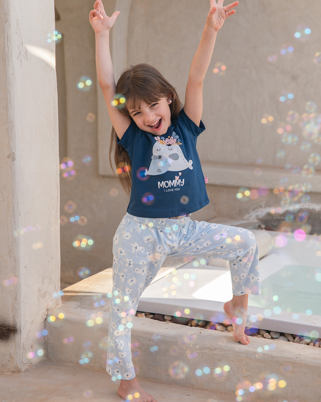 Mommy  بيجاما بناتي بنطلون ورد