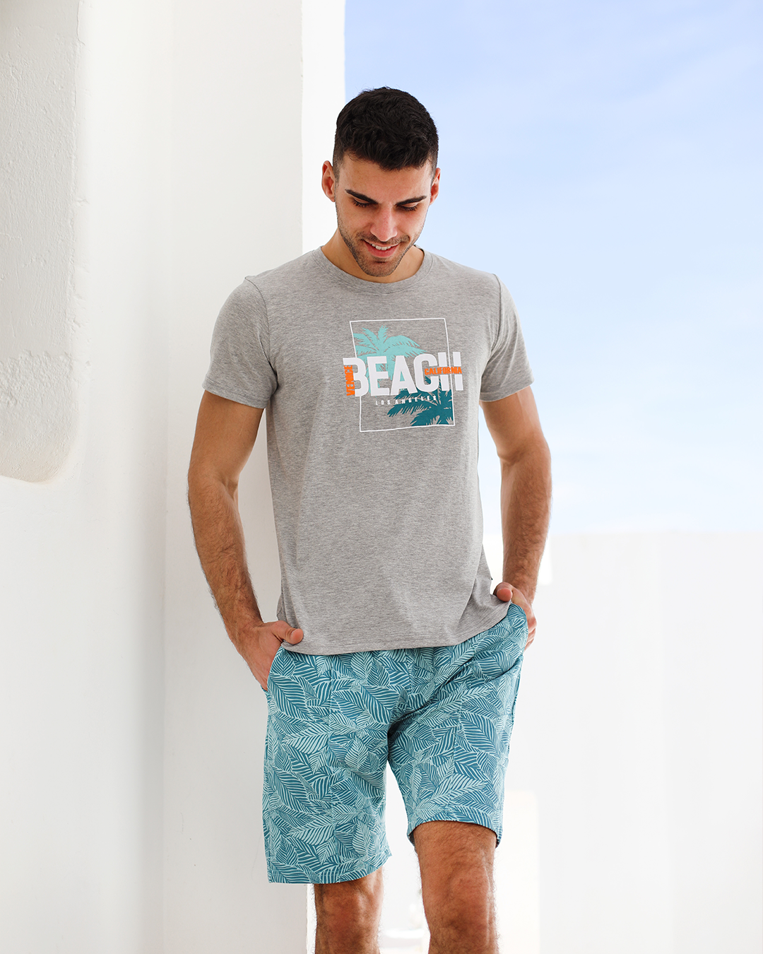 beach men's pajamas printed shorts