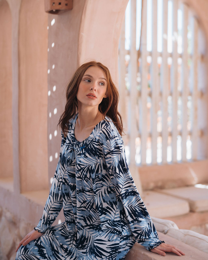 قميص حريمي مشجر طويل كسرات بكم