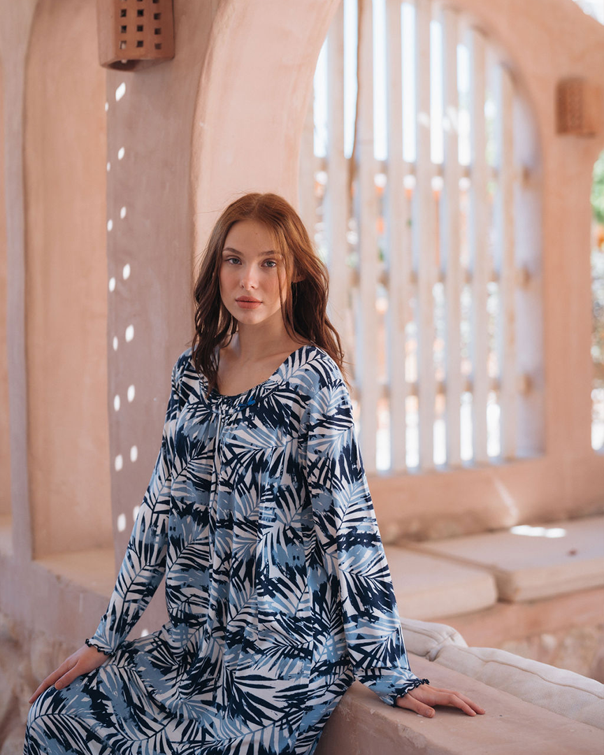 قميص حريمي مشجر طويل كسرات بكم