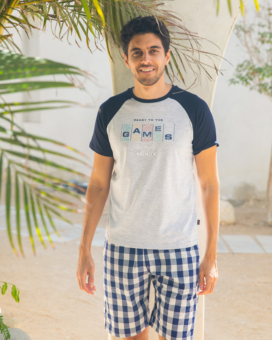 GAMES Men's pajamas, navy check shorts – 2segypt