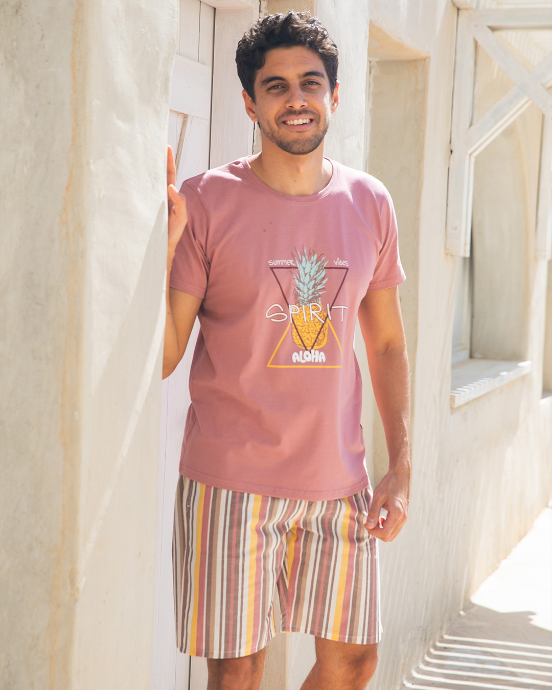 Spirit Aloha men's pajama shorts stripe longitudinal