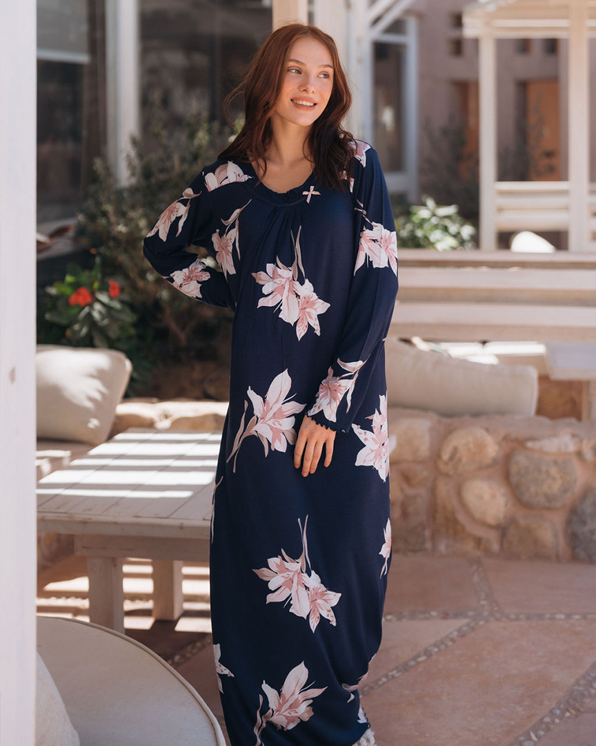 قميص حريمي ورد طويل كسرات بكم