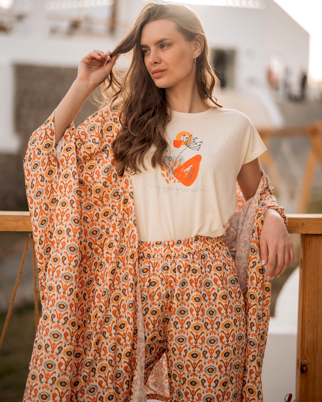 كيمونو حريمي فسكوز نسيج مطبوع