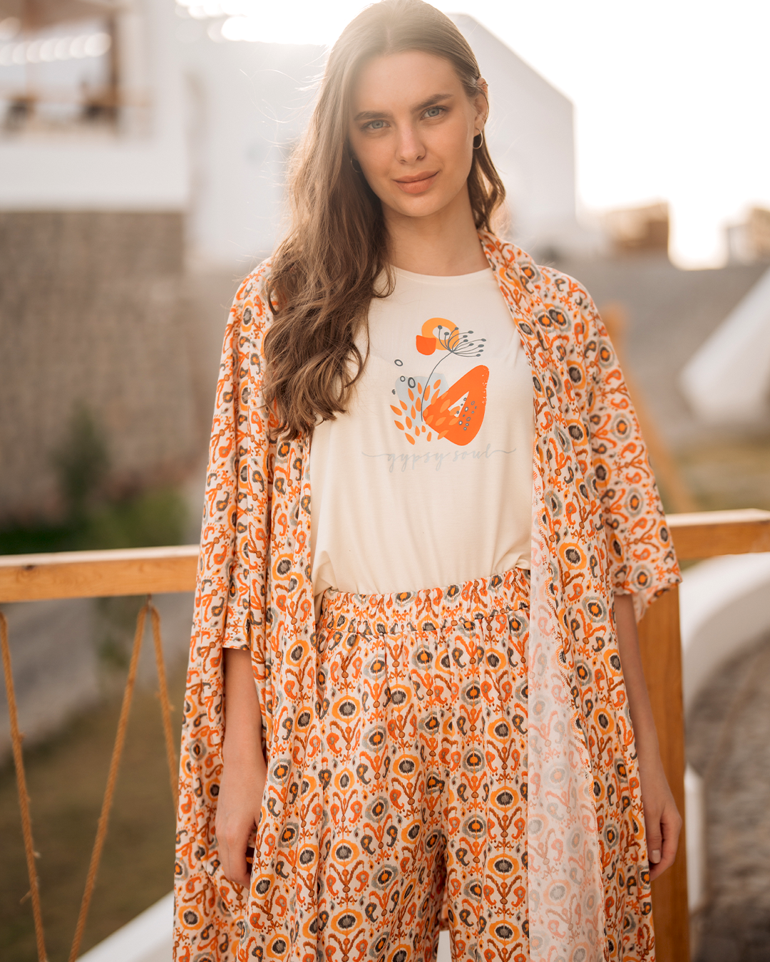 كيمونو حريمي فسكوز نسيج مطبوع