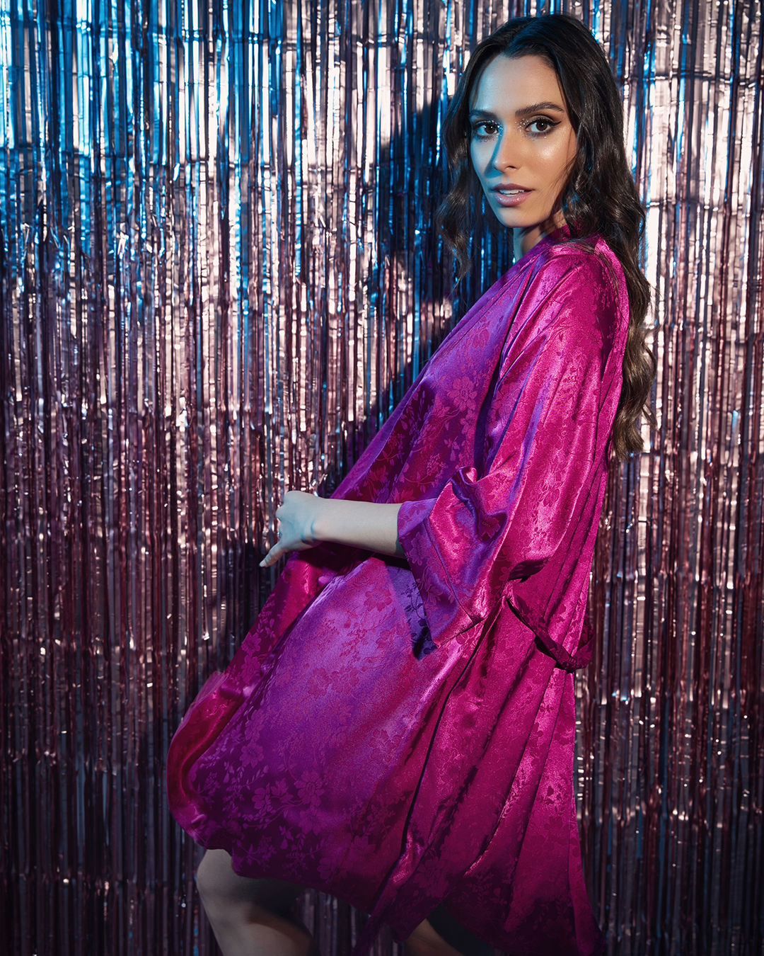 Floral jacquard satin robe