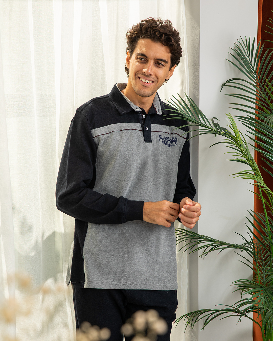 PLAYIAPC بيجامه رجالي ياقه بزراير