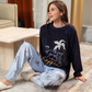 Women's cashmere pajamas with embroidery and a large flower