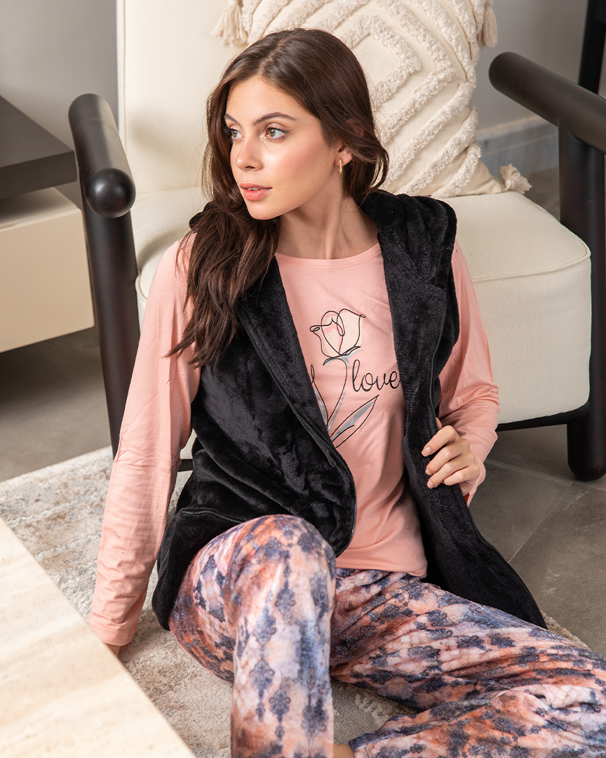 Women's pajamas, 3 pieces, rose