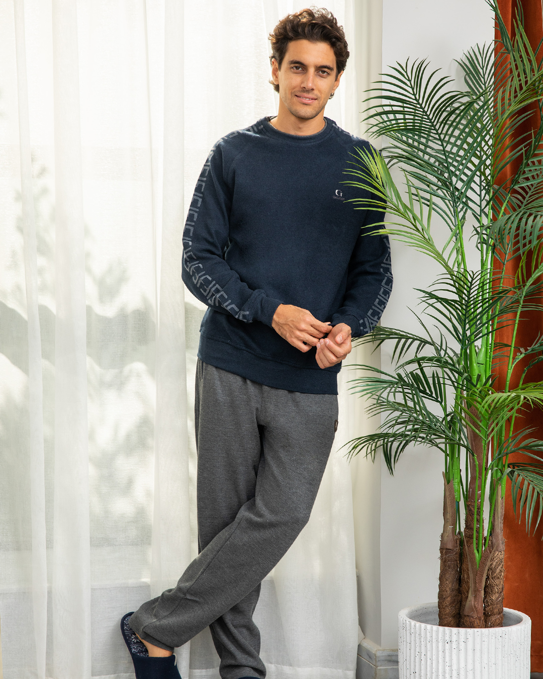 GALVANI بيجامه رجالي راوند كشمير طباعه ع الكم