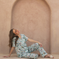 Classic women's pajamas, half sleeves, woodland flowers