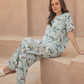 Classic women's pajamas, half sleeves, woodland flowers