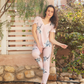 Half sleeve flower V pajamas for women