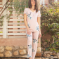 Half sleeve flower V pajamas for women