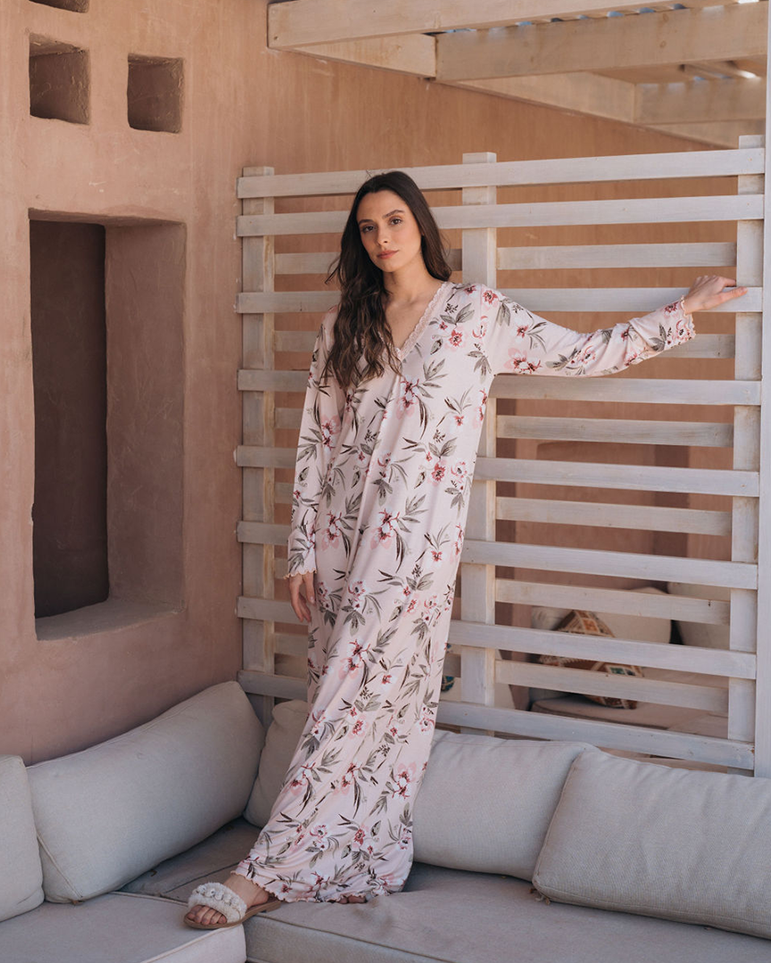 Long sleeve floral V shirt for women