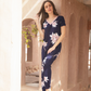 Half sleeve flower V pajamas for women