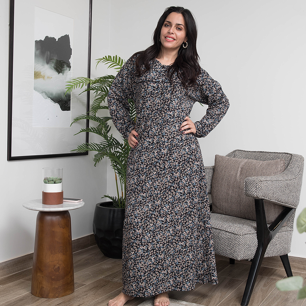 Abaya, sleeved, wooded, cotton, for women