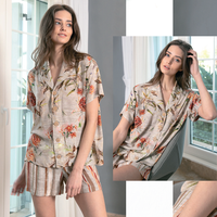 Women's pajamas with viscose floral shorts 