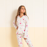 Floral pajamas with a buttoned garconette sleeve