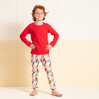 Plain children's pajamas with striped sleeves