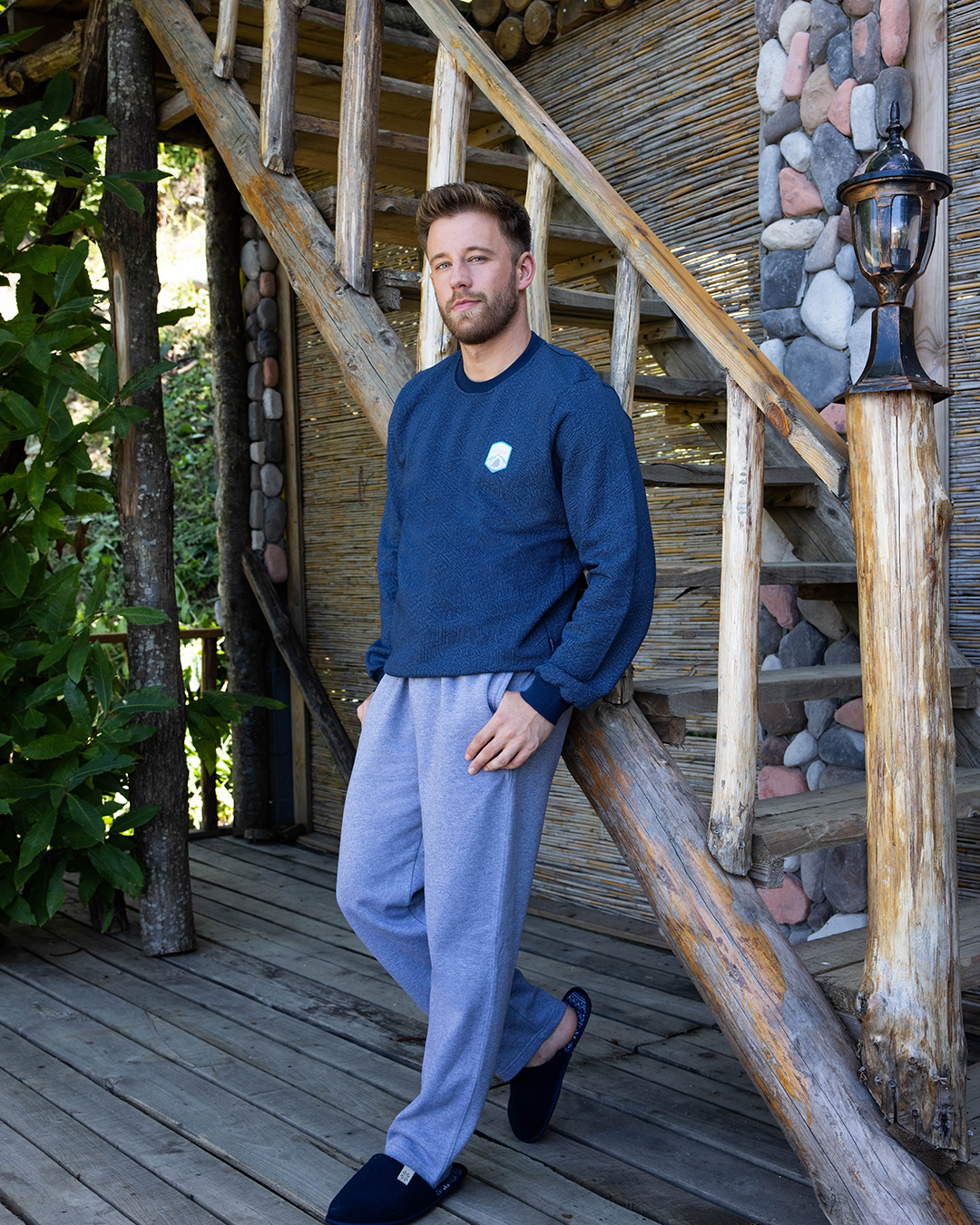 Winter camp Men's Melton Printed x Plain Melton Pajamas