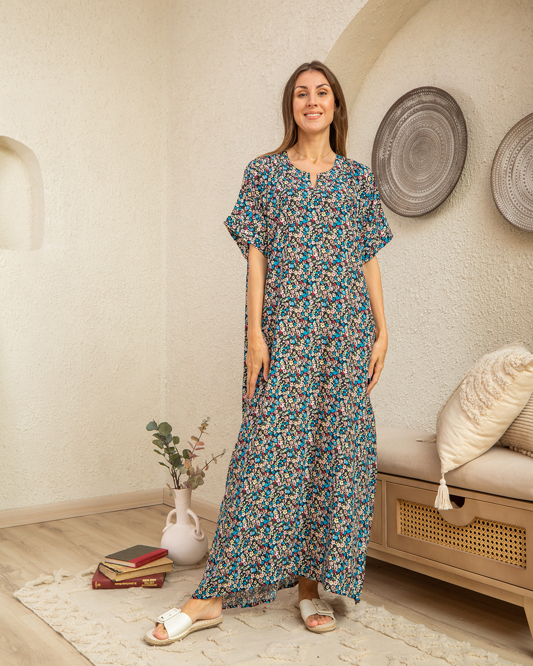 قميص فسكوز نص كم مشجر 84