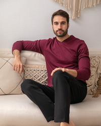 V بيجاما رجالي مطبوع منقط ياقه