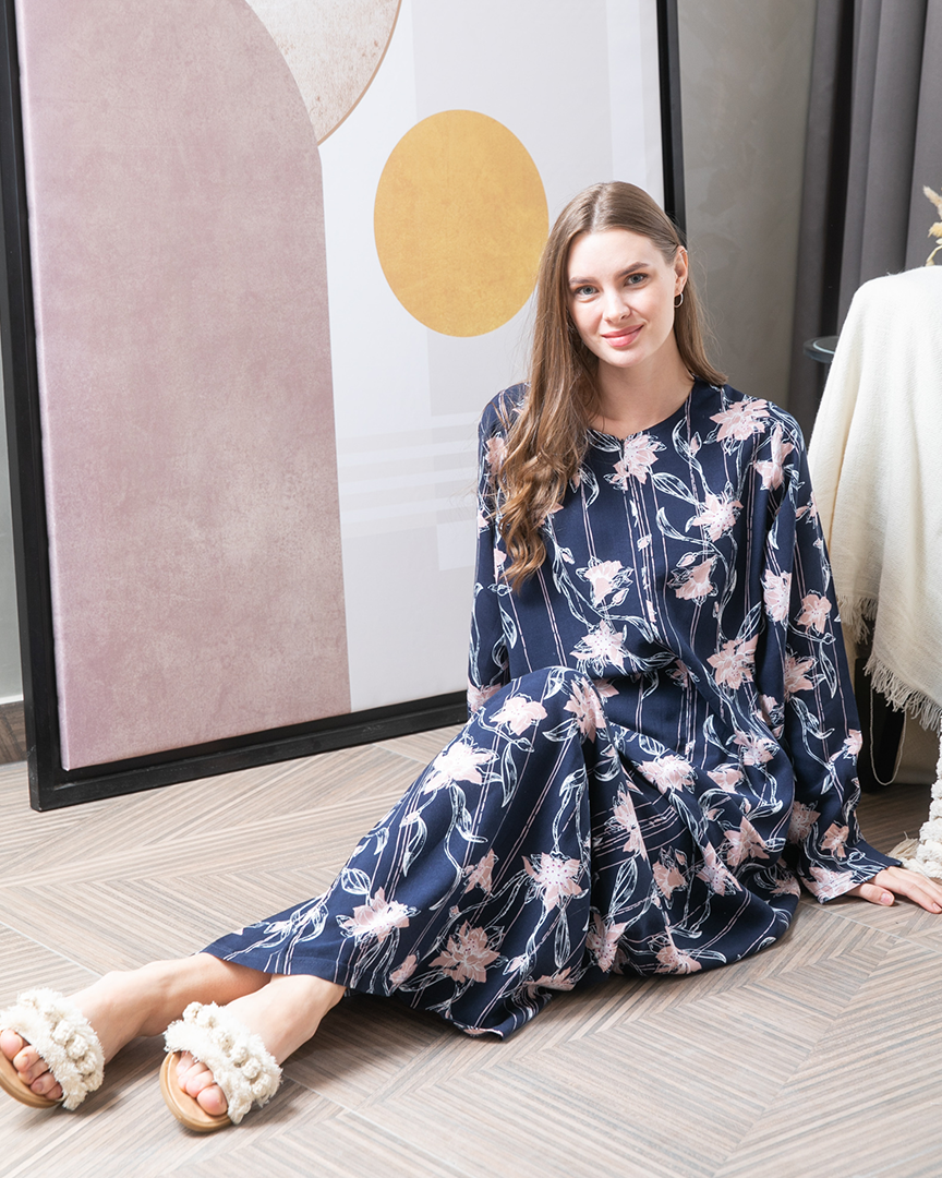 قميص فسكوز مطبوع رقبه مدوره بسوسته بكم