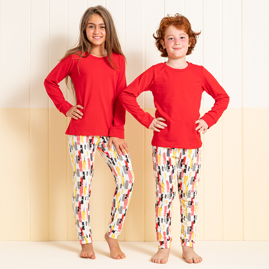 بيجاما سادة بنطلون مقلم بكم جارسونيه