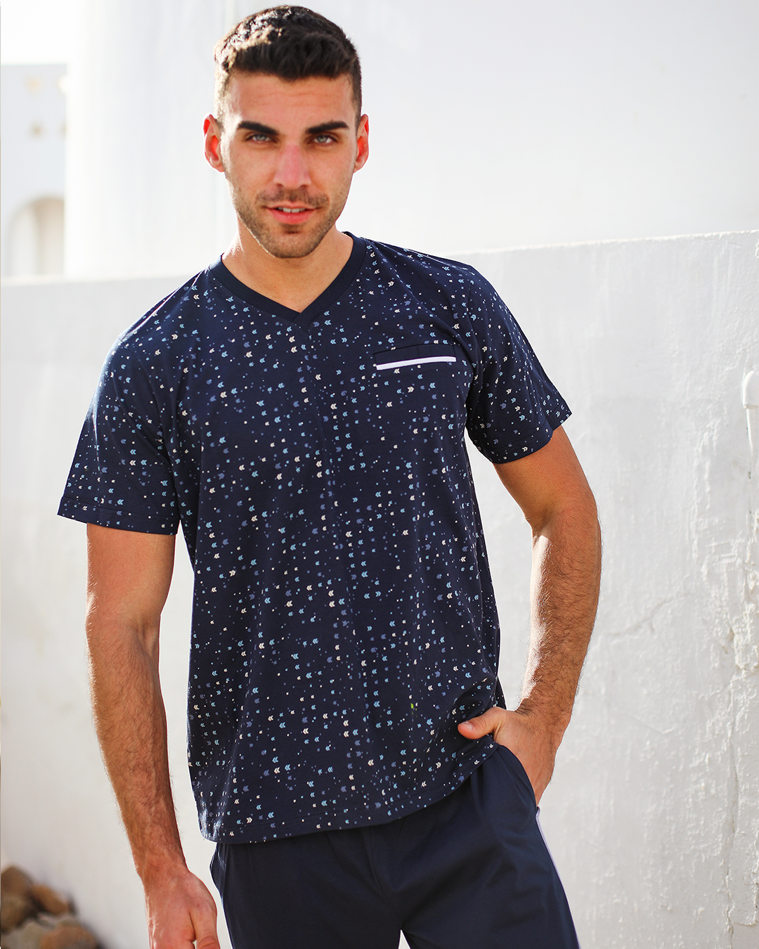 بيجاما رجالي تيشرت مطبوع*بنطلون سادة