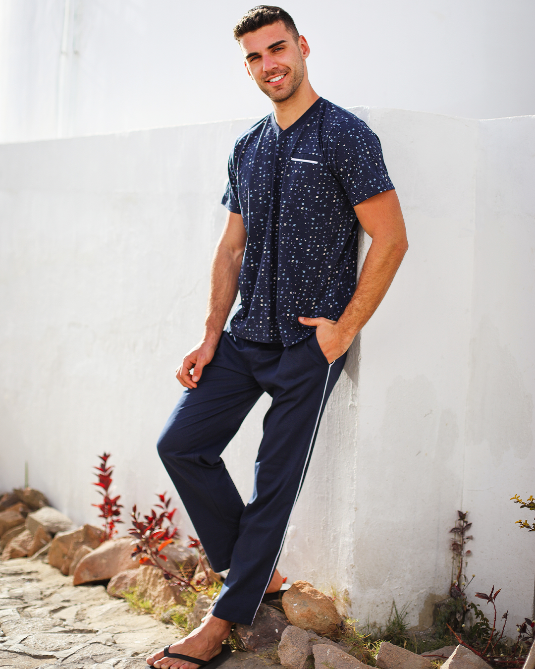 بيجاما رجالي تيشرت مطبوع*بنطلون سادة