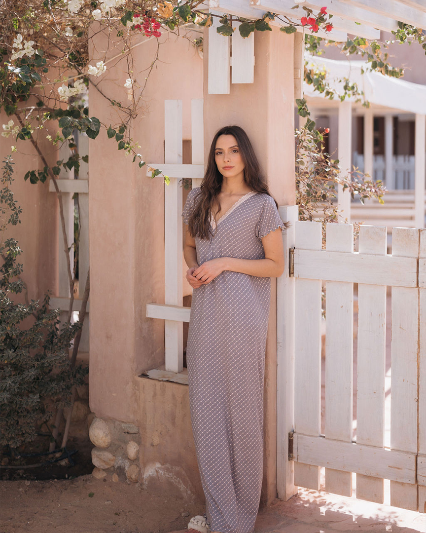 Half sleeve lace long V shirt for women