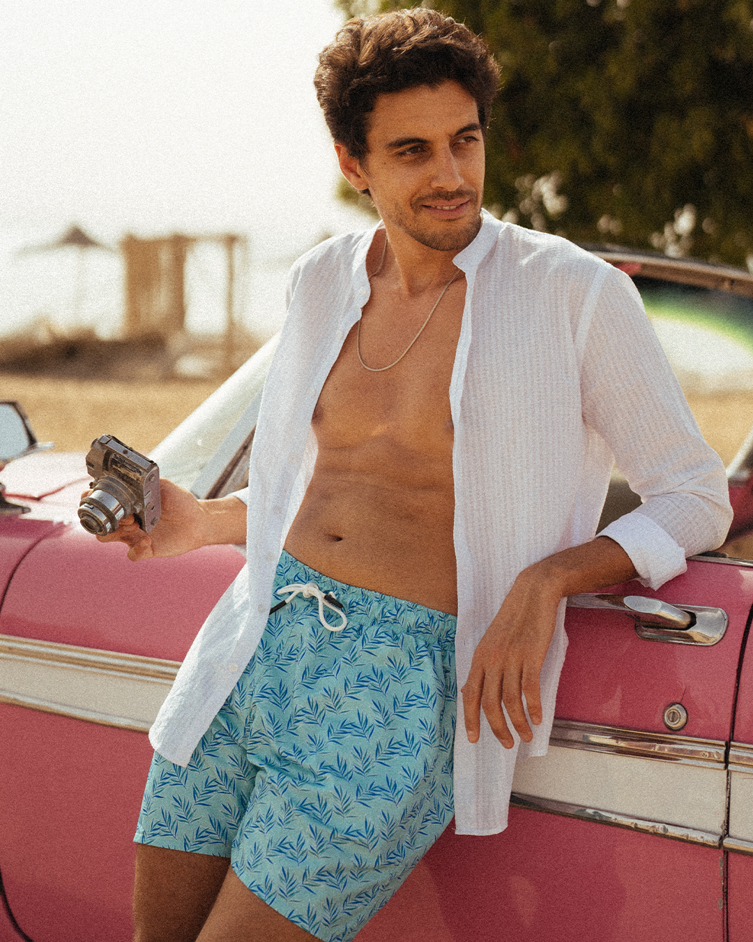 Men's swimsuit shorts leaf print