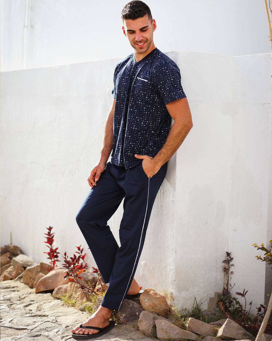 بيجاما رجالي تيشرت مطبوع*بنطلون سادة