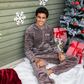 Striped pocket on the chest V velor men's pajamas