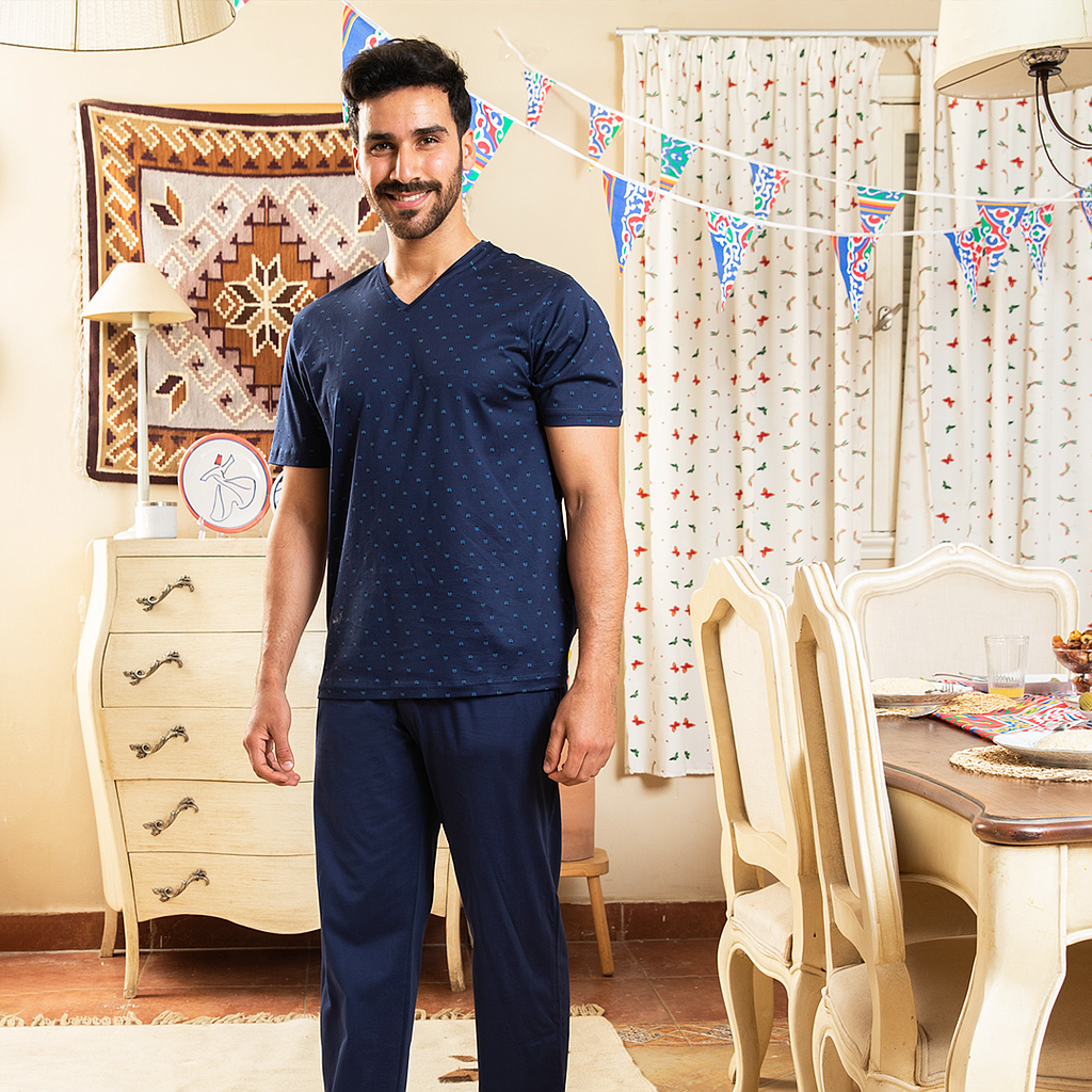 Men's navy blue printed pajamas