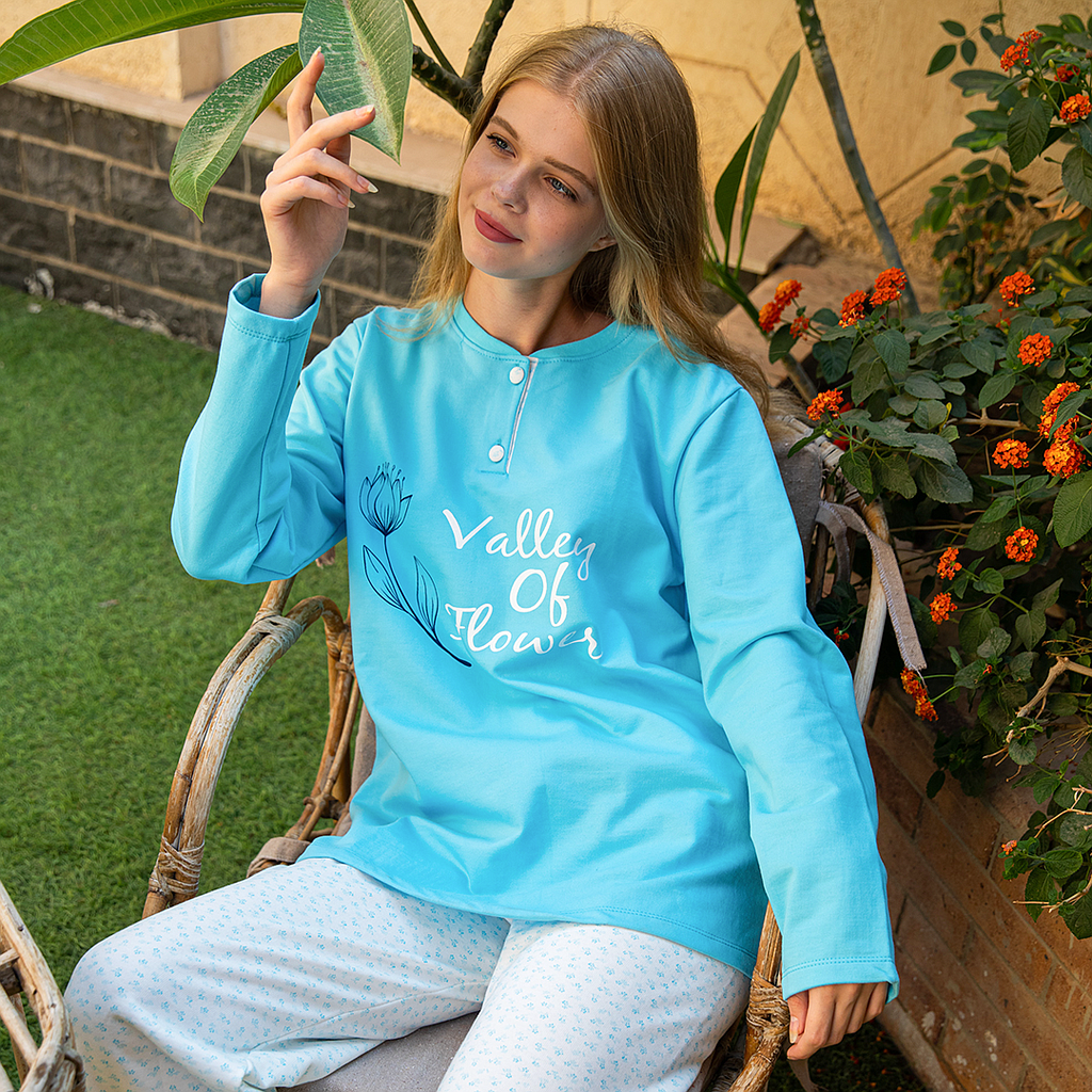 valley ol flower women's pajamas with buttons