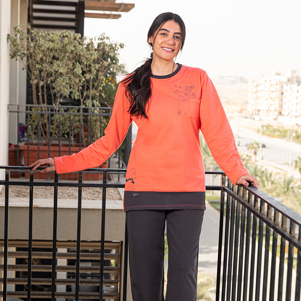 بيجاما حريمي ملتون جيب تطريز ع الصدر