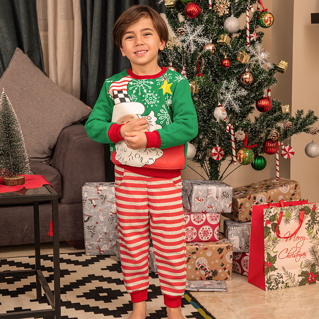 Boys Noel and Snowman pajamas with striped pants