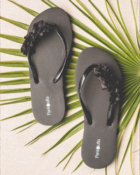 Handmade slippers for women, black flowers