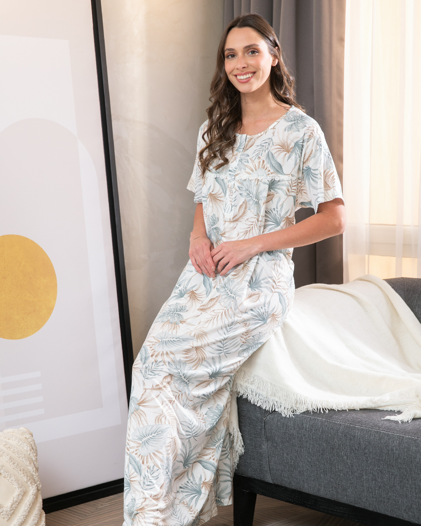 قميص حريمي نص كم سفره ورق الشجر