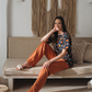 Women's pajamas, half sleeves, polo pants, leaves