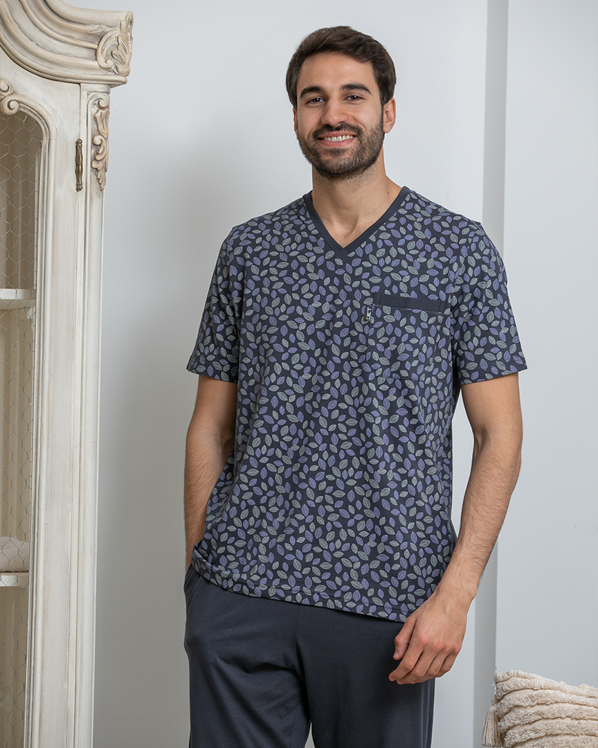 بنطلون جيب صدر ببنده V بيجامه رجالي