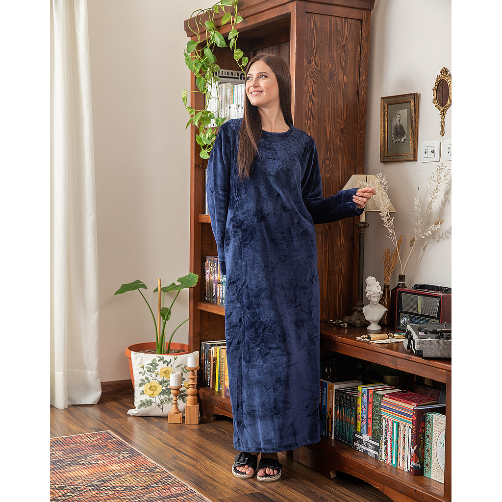 Women's nightgown, Polar, embroidered with flowers, with a zipper in the back