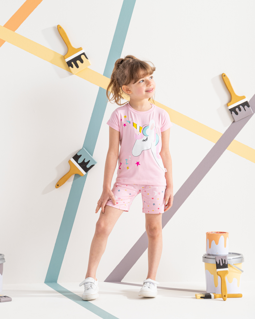 بيجاما بناتي يونيكورن شورت مطبوع نجوم