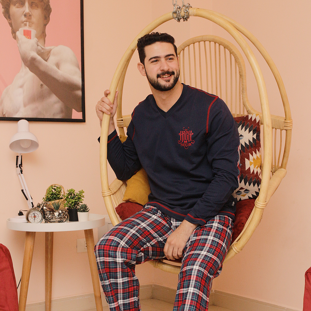 High V-neck pajama pants for men