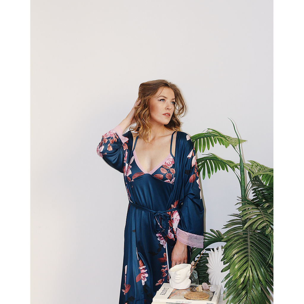 Women's robe set, floral lace short shirt