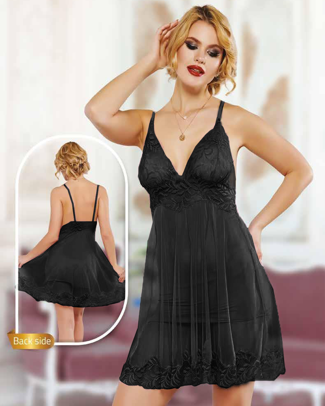 طقم نايت شيرت قصير حماله دانتيل