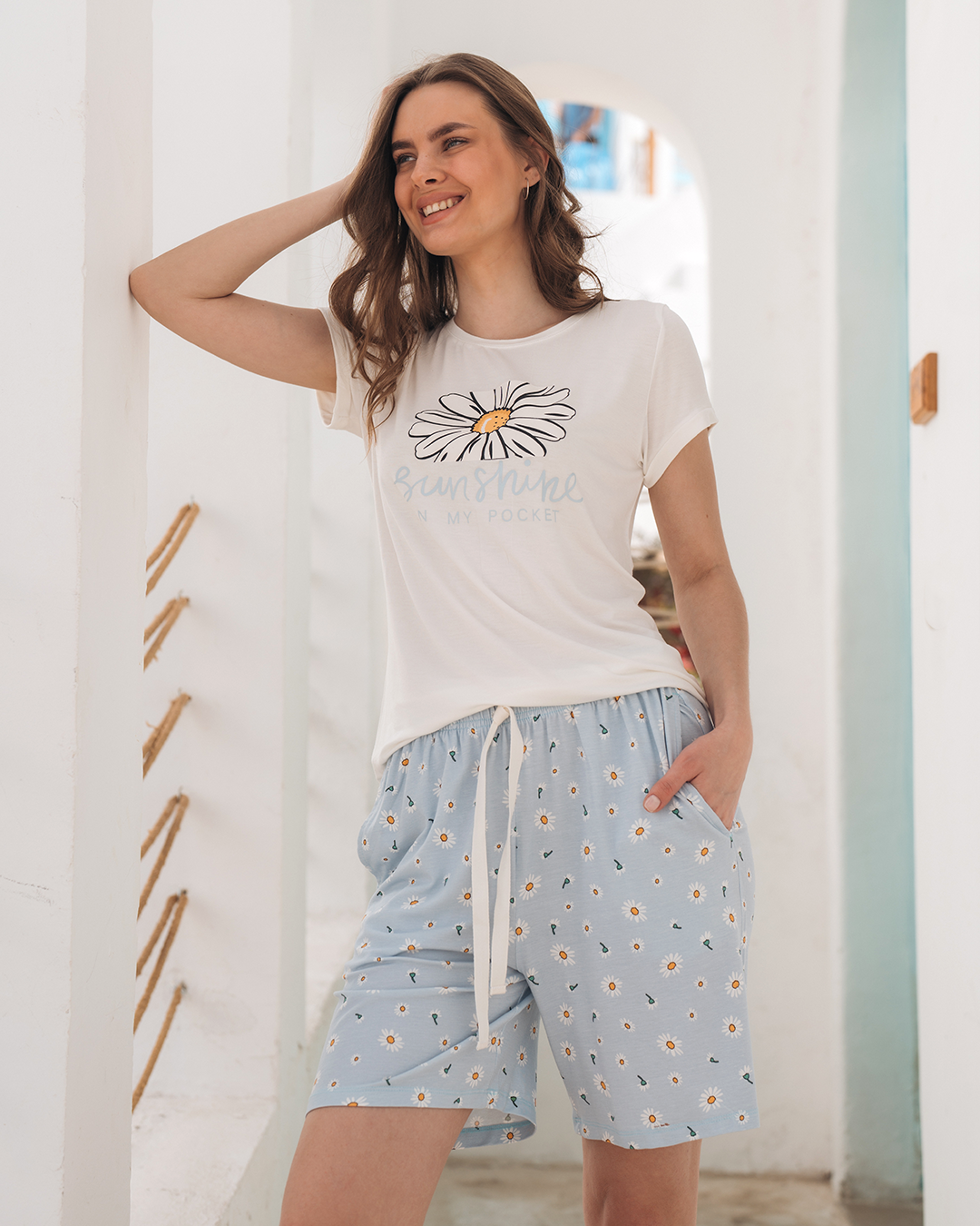 sun flowerبيجاما شورت حريمي فسكوز